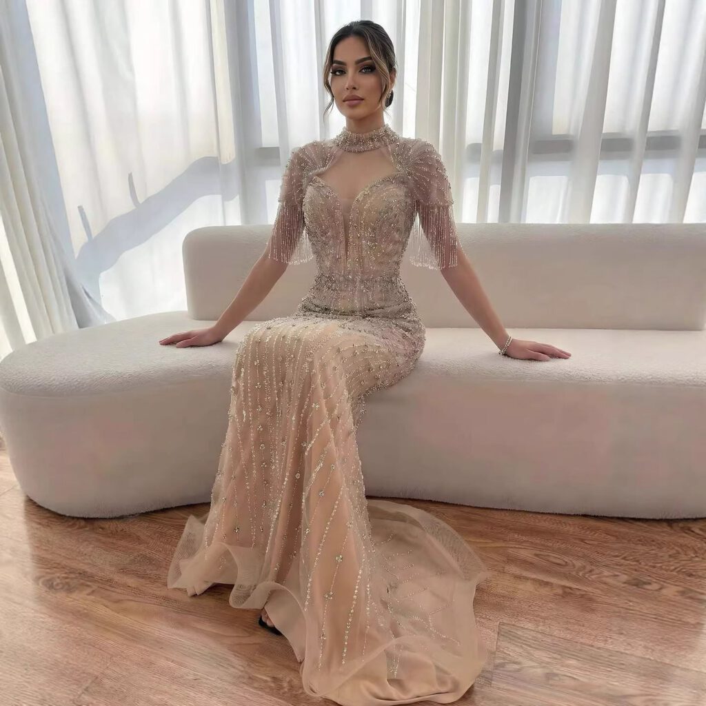 Nove Dress nude Meerjungfrau Abendkleid mit Perlenstickerei im arabischen Stil