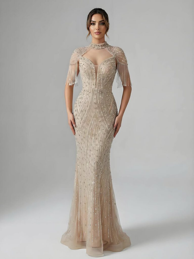 Nove Dress nude Meerjungfrau Abendkleid mit Perlenstickerei im arabischen Stil