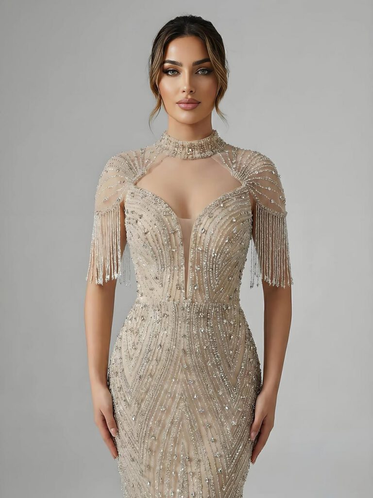 Nove Dress nude Meerjungfrau Abendkleid mit Perlenstickerei im arabischen Stil
