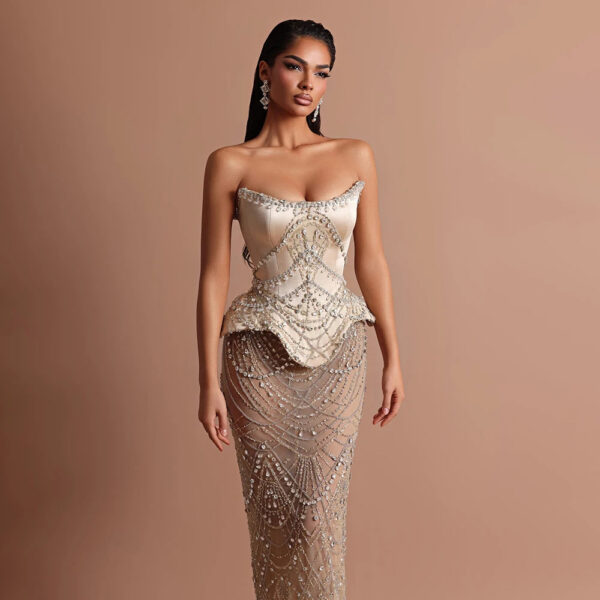 Nove Dress Nude Beaded Mermaid Evening Dress - Style LA73166 1 - Nove Dress