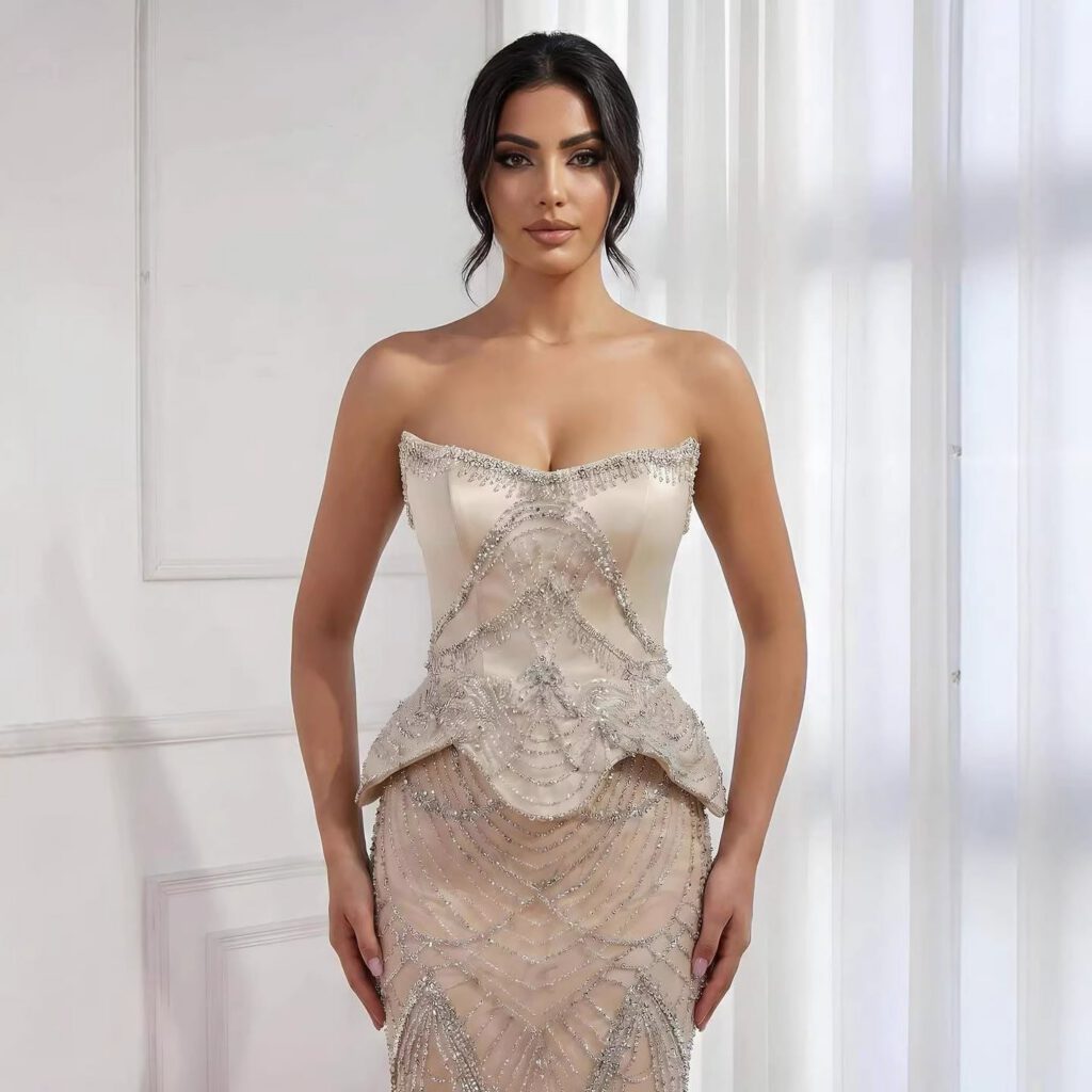 Nove Dress Nude Beaded Mermaid Evening Dress - Style