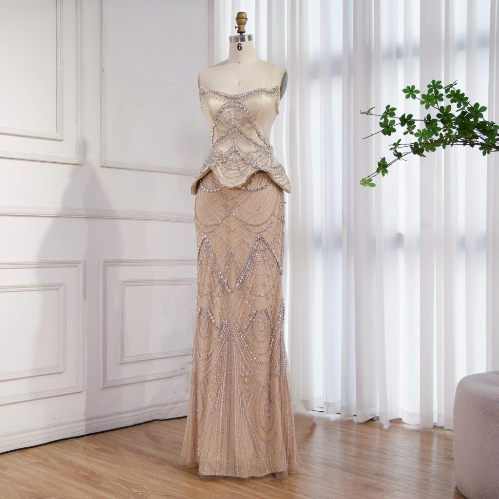 Nove Dress Nude Beaded Mermaid Evening Dress - Style