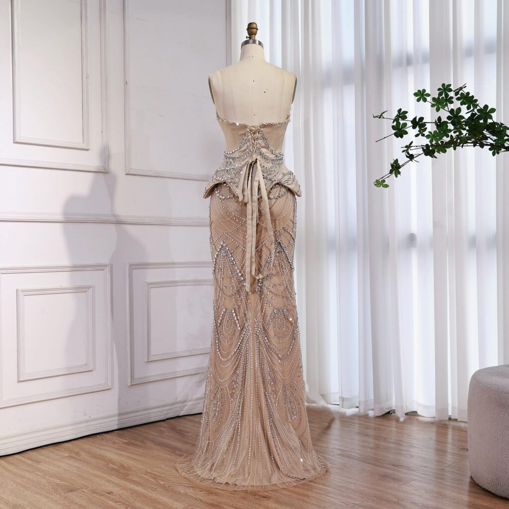 Nove Dress Nude Beaded Mermaid Evening Dress - Style