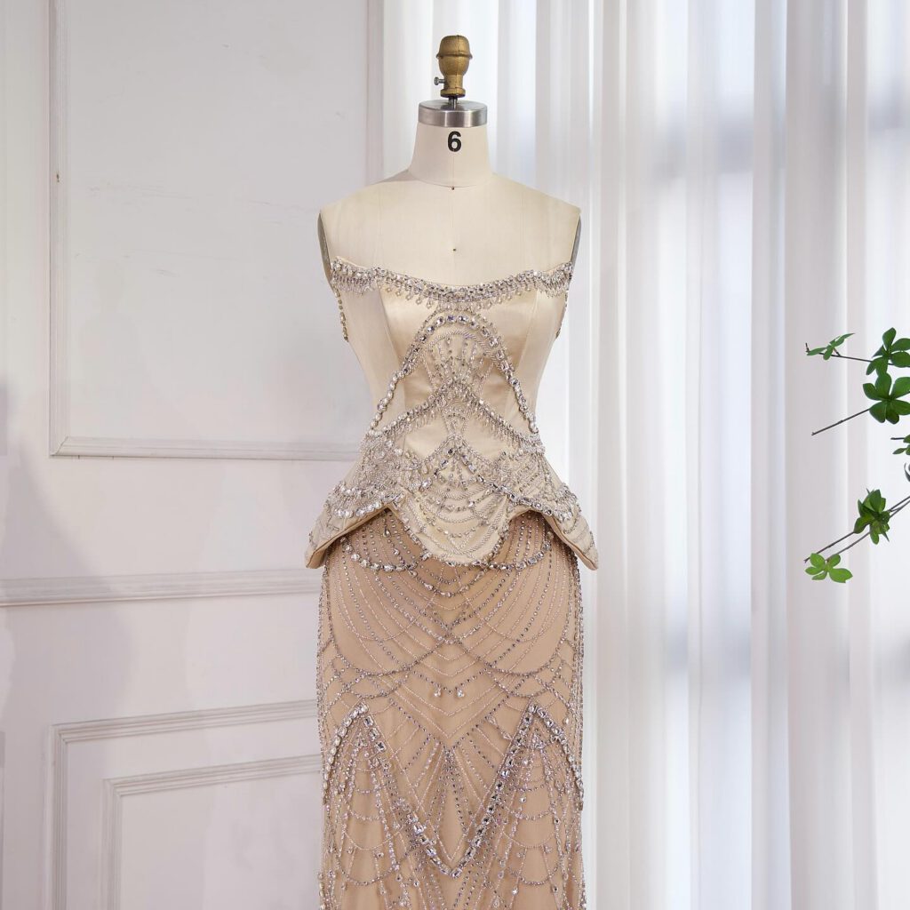 Nove Dress Nude Beaded Mermaid Evening Dress - Style