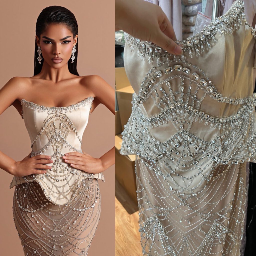 Nove Dress Nude Beaded Mermaid Evening Dress - Style