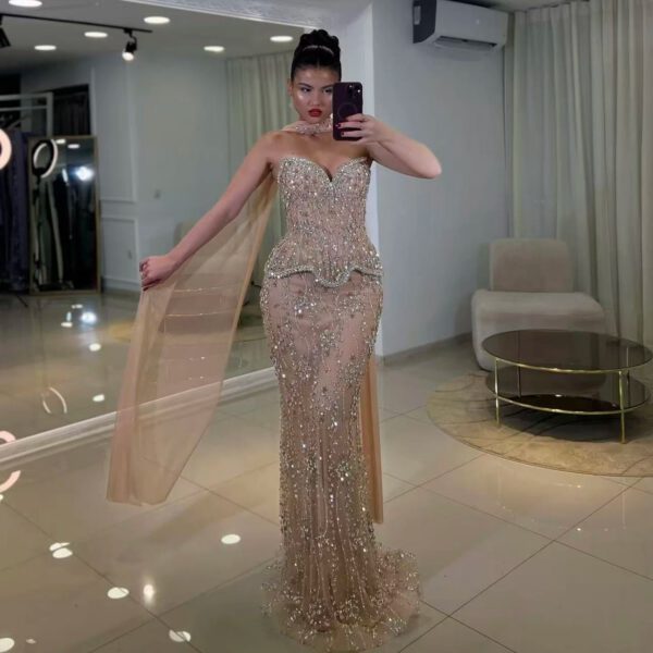 Nove Dress Nude Beaded Mermaid Evening Dress - Style LA73336 1 - Nove Dress