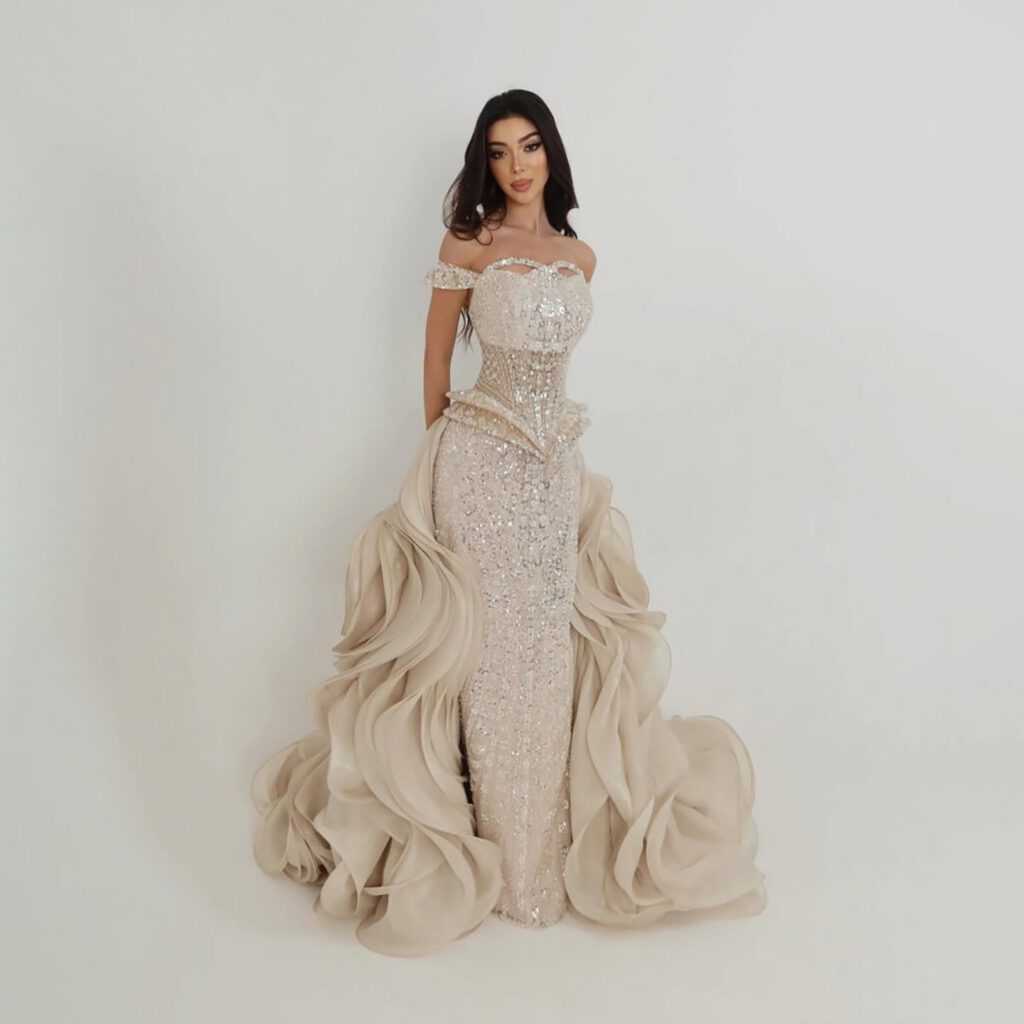 Nove Dress Nude Beaded Mermaid Evening Dress - Style