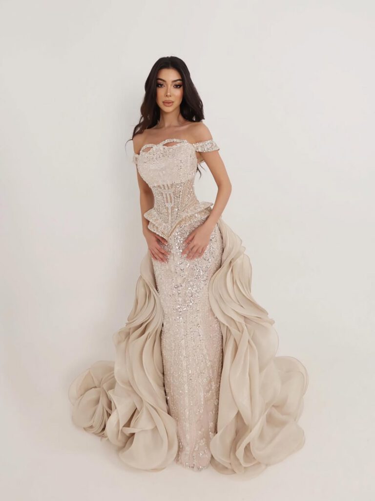 Nove Dress Nude Beaded Mermaid Evening Dress - Style
