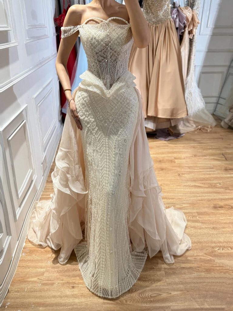 Nove Dress Nude Beaded Mermaid Evening Dress - Style