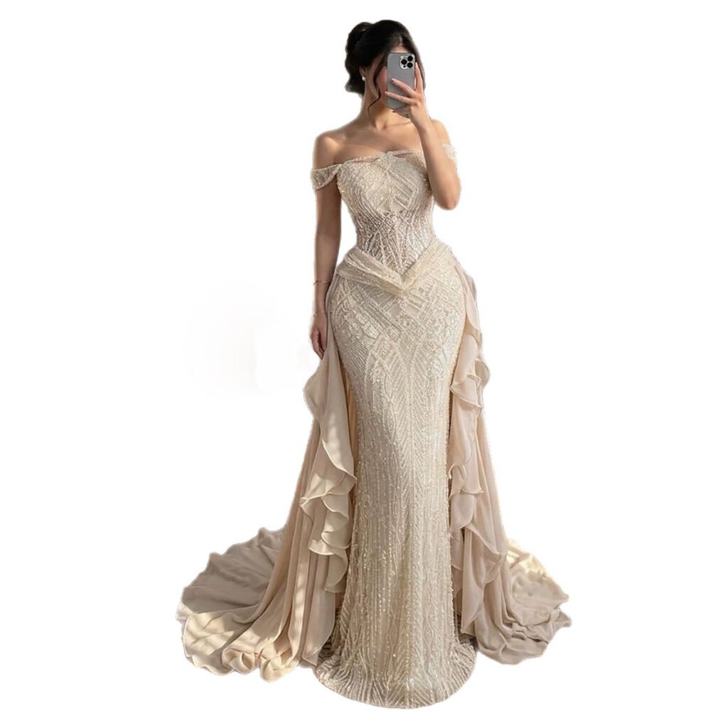 Nove Dress Nude Beaded Mermaid Evening Dress - Style