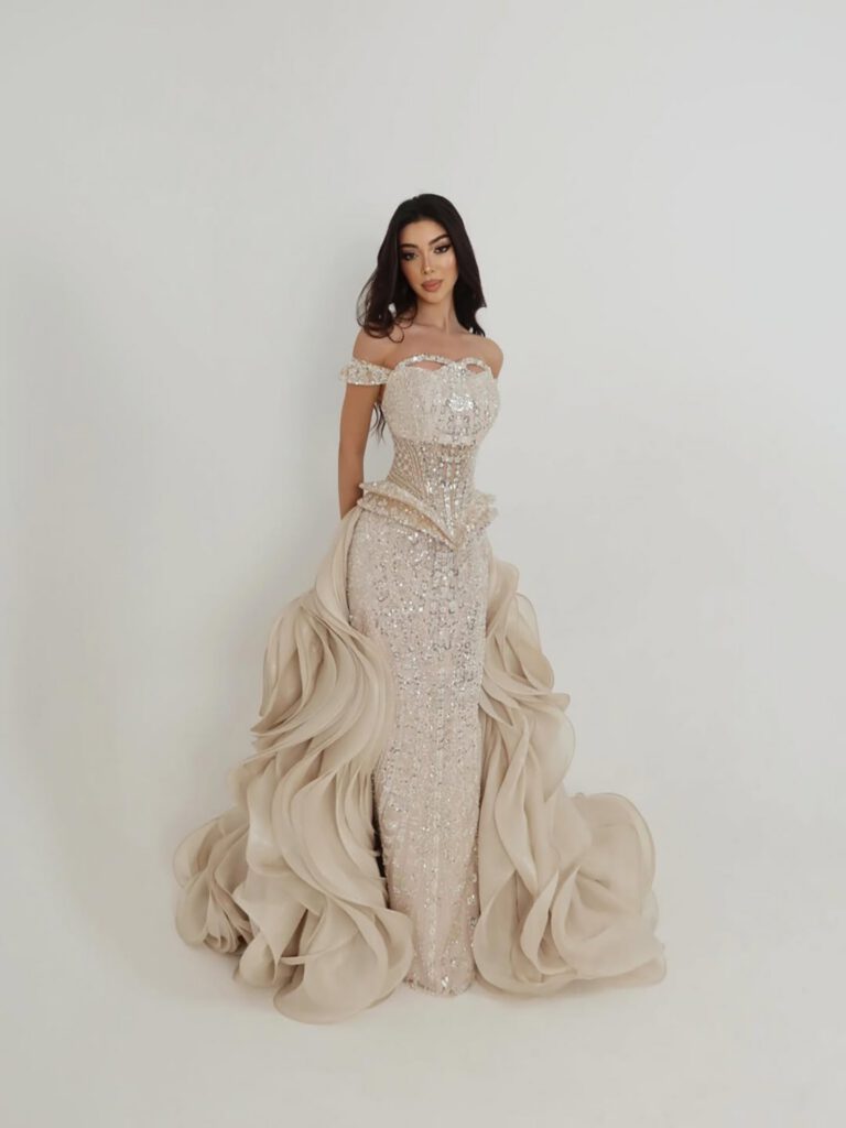 Nove Dress Nude Beaded Mermaid Evening Dress - Style