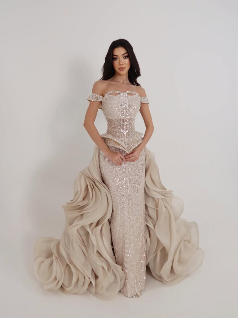 Nove Dress Nude Beaded Mermaid Evening Dress - Style