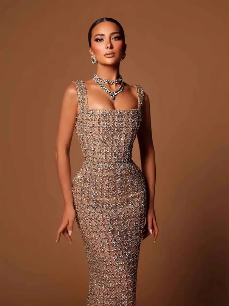 Nove Dress Nude Beaded Mermaid Evening Dress - Style