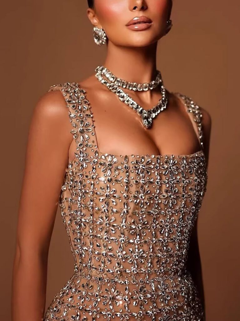 Nove Dress Nude Beaded Mermaid Evening Dress - Style