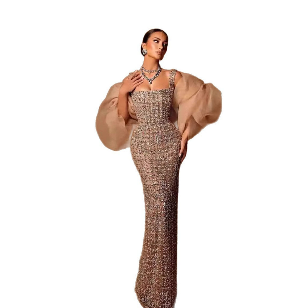 Nove Dress Nude Beaded Mermaid Evening Dress - Style