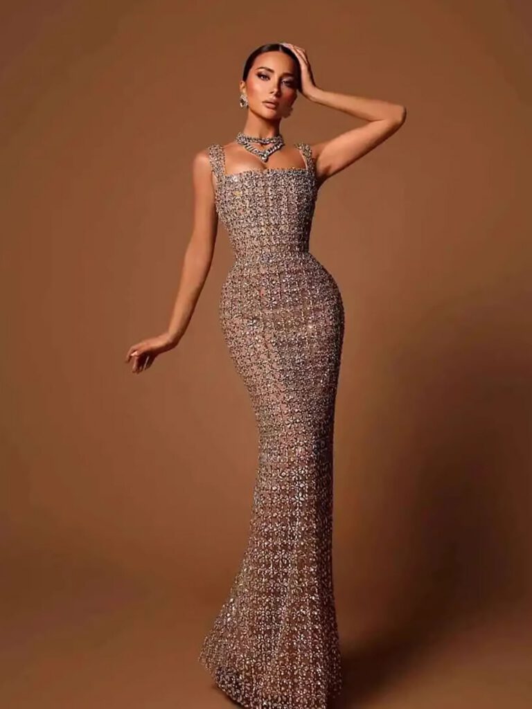 Nove Dress Nude Beaded Mermaid Evening Dress - Style