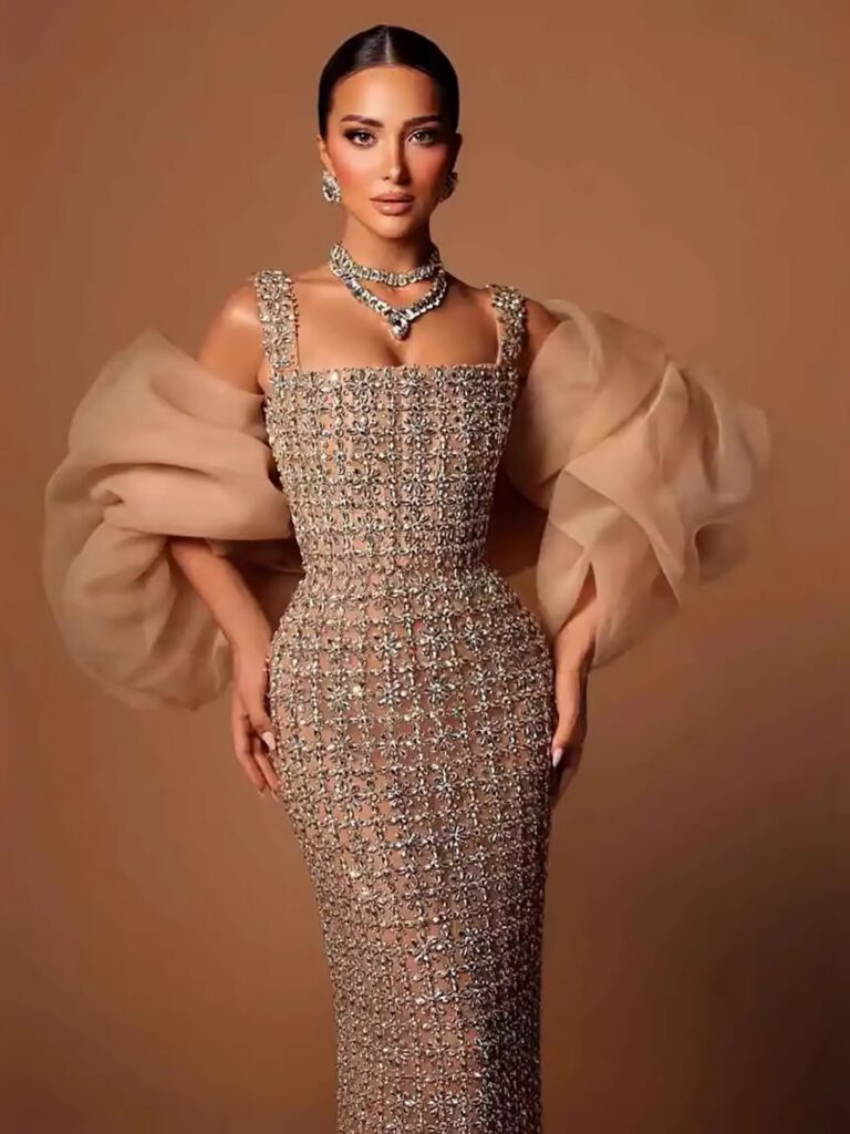 Nove Dress Nude Beaded Mermaid Evening Dress - Style