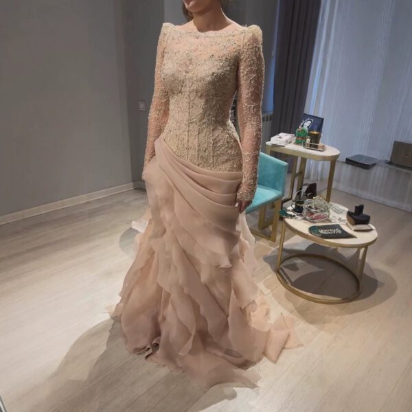 Nove Dress Nude Beaded Mermaid Evening Dress - Style LA73736 1 - Nove Dress