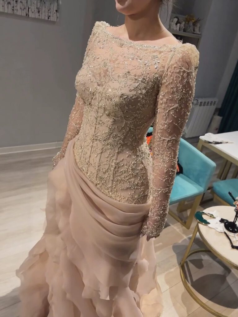 Nove Dress Nude Beaded Mermaid Evening Dress - Style