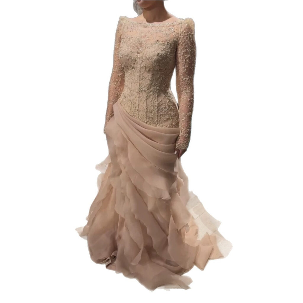 Nove Dress Nude Beaded Mermaid Evening Dress - Style