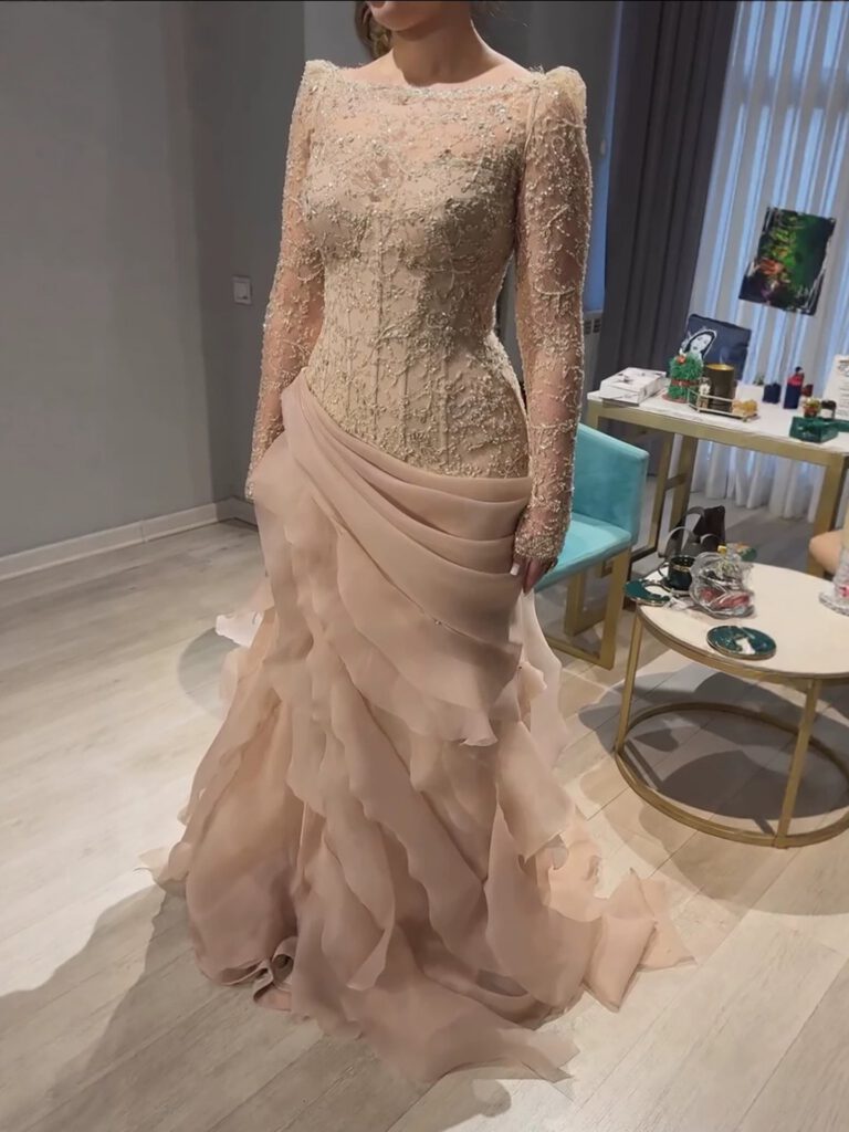 Nove Dress Nude Beaded Mermaid Evening Dress - Style