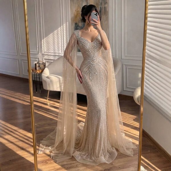 Nove Dress Nude Beaded Mermaid Evening Dress - Style LA73741 1 - Nove Dress