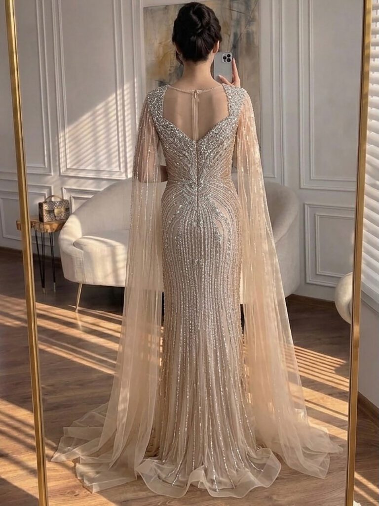 Nove Dress Nude Beaded Mermaid Evening Dress - Style