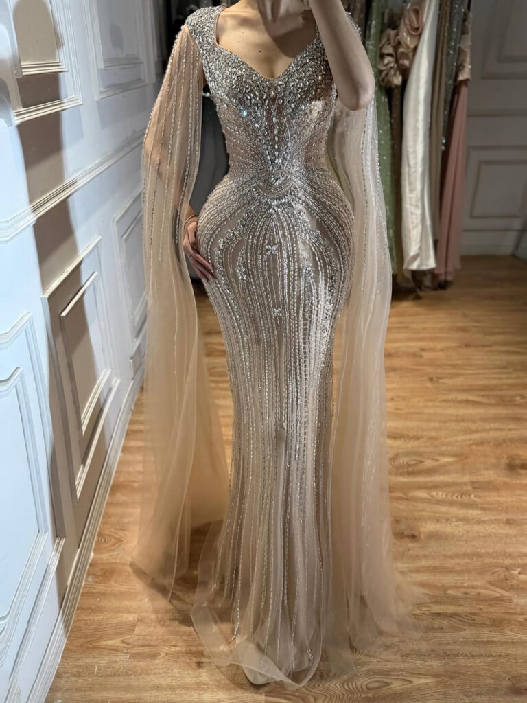 Nove Dress Nude Beaded Mermaid Evening Dress - Style