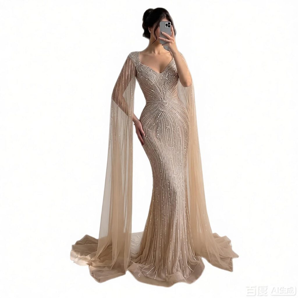 Nove Dress Nude Beaded Mermaid Evening Dress - Style