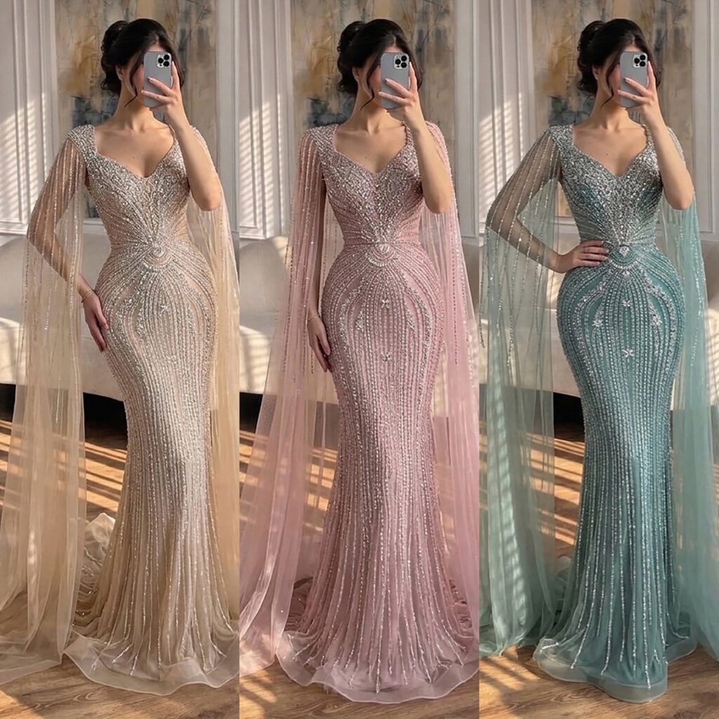 Nove Dress Nude Beaded Mermaid Evening Dress - Style