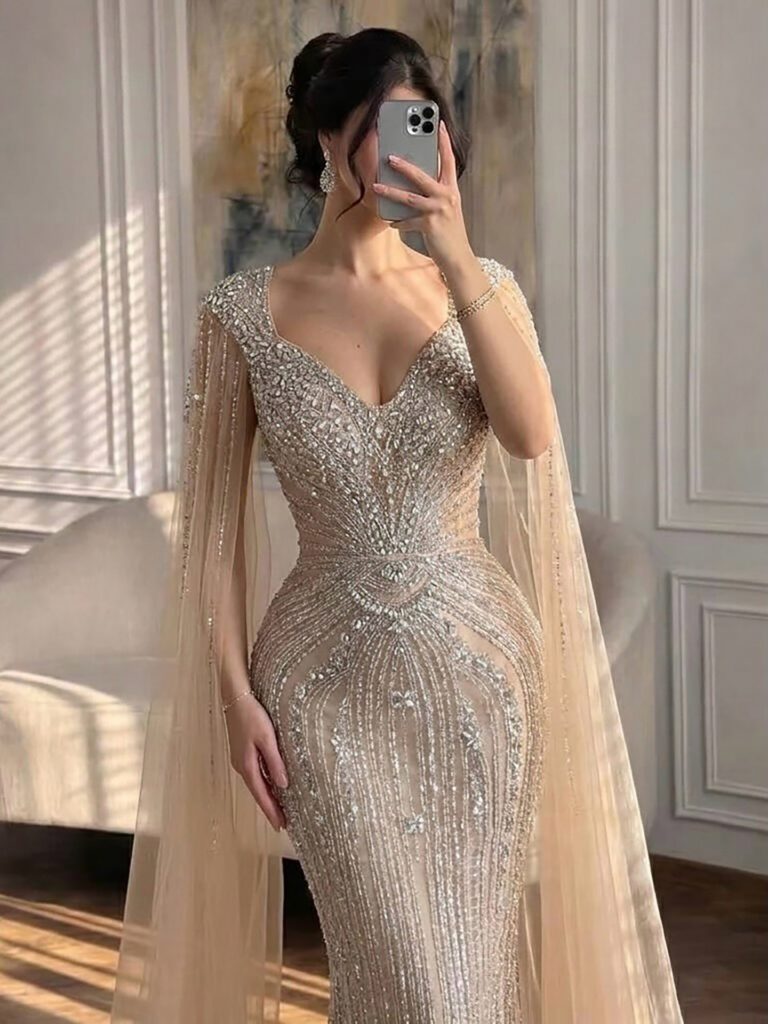 Nove Dress Nude Beaded Mermaid Evening Dress - Style