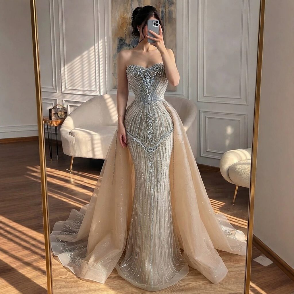 Nove Dress Nude Beaded Mermaid Evening Dress - Style