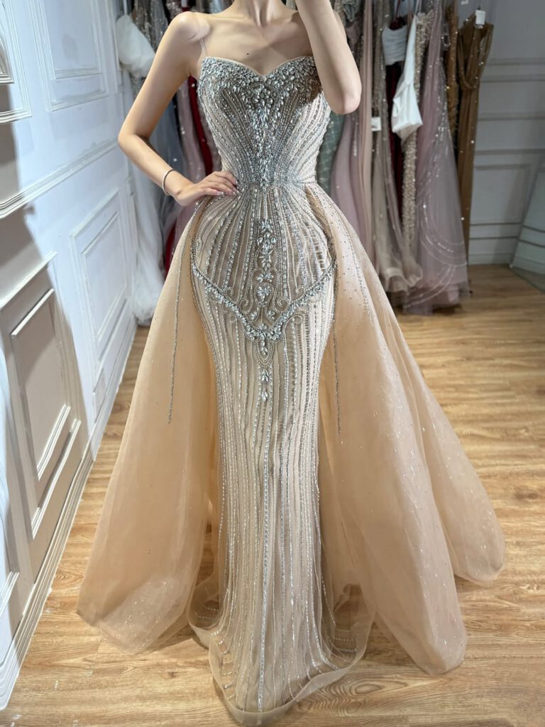 Nove Dress Nude Beaded Mermaid Evening Dress - Style