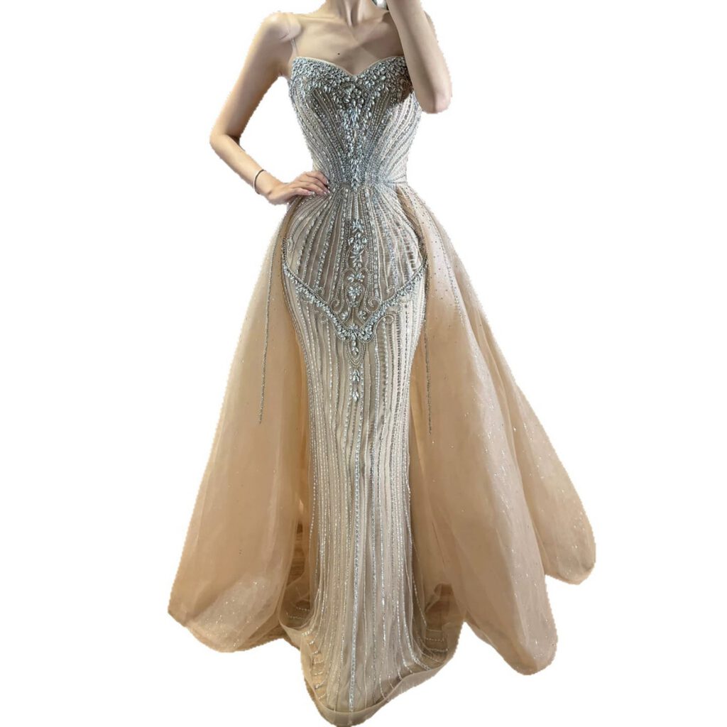 Nove Dress Nude Beaded Mermaid Evening Dress - Style