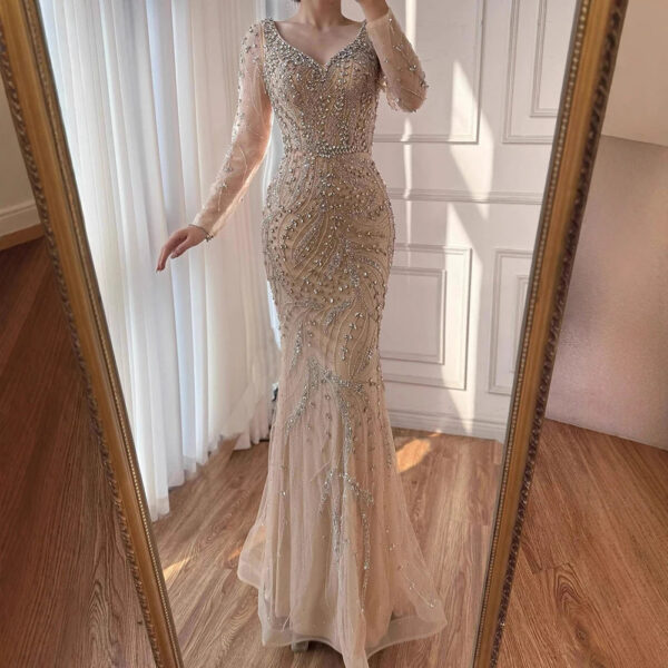 Nove Dress Nude Beaded Mermaid Modest Evening Dress - Style LA73191 1 - Nove Dress