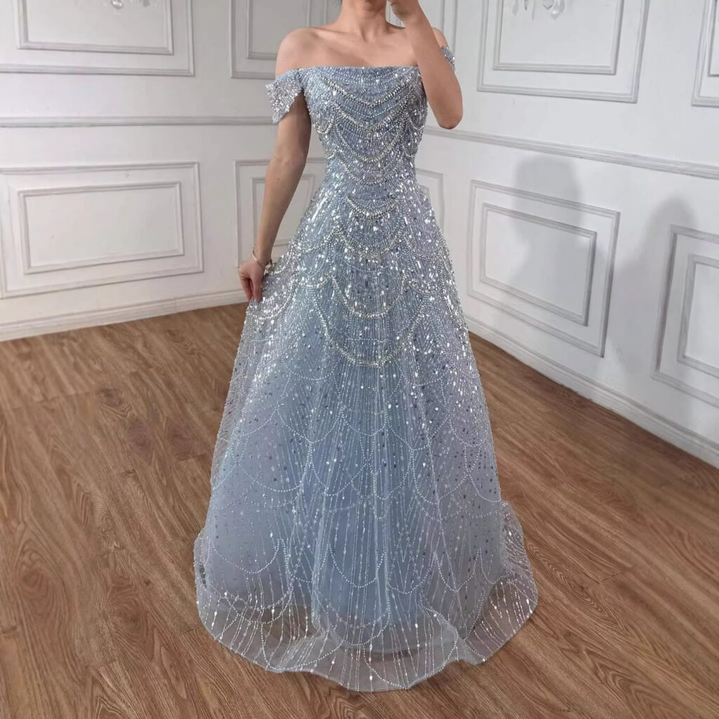 Nove Dress فستان سهرة نود قصة A-line مطرز مكشوف الكتفين