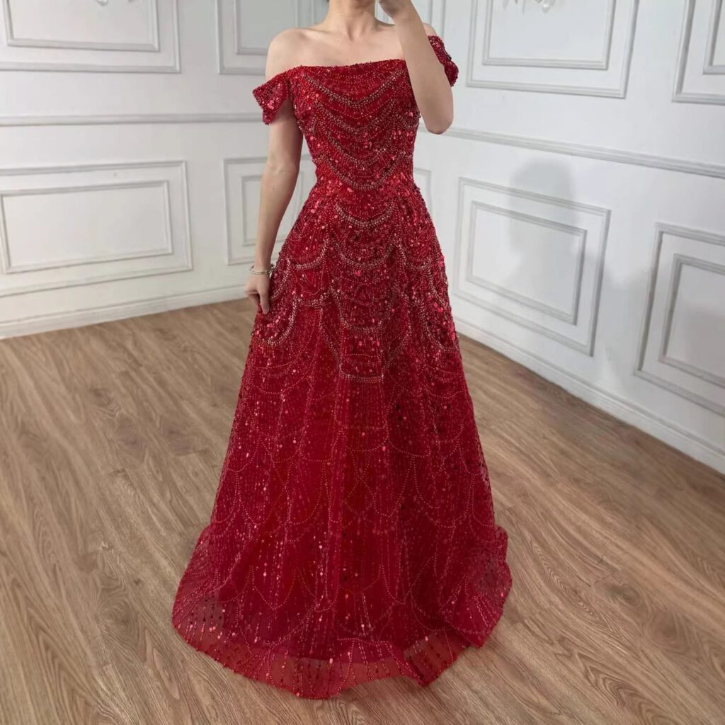 Nove Dress فستان سهرة نود قصة A-line مطرز مكشوف الكتفين