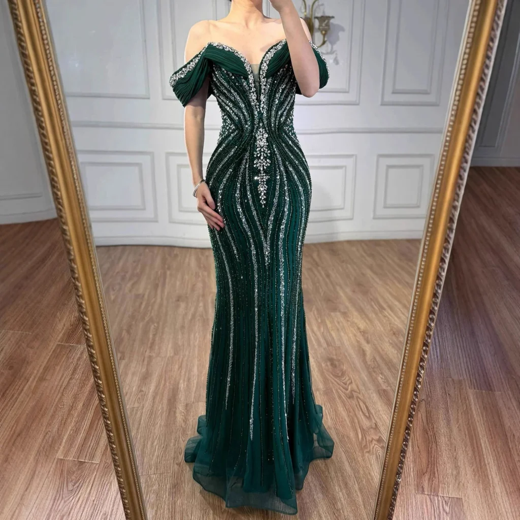 Nove Dress Nude Beaded Off Shoulder Mermaid Arabic Evening Dress