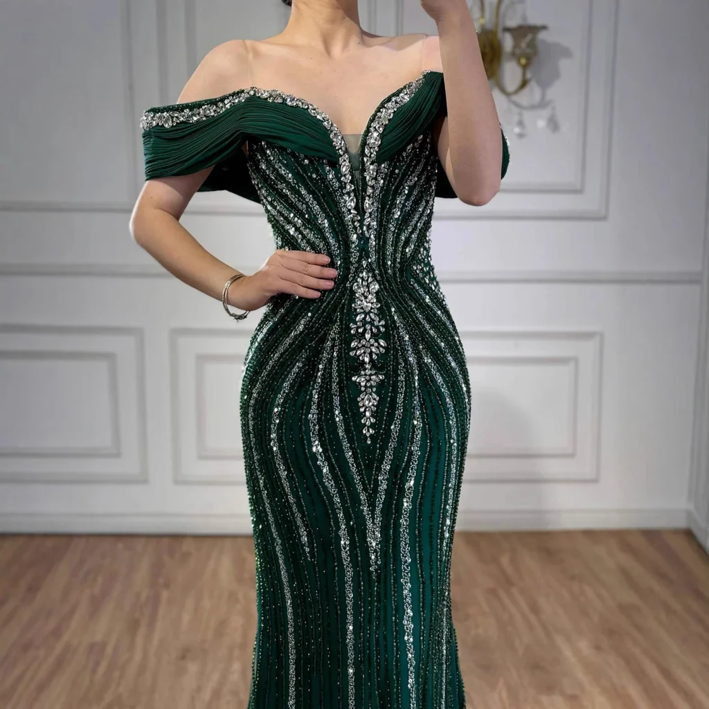 Nove Dress Nude Beaded Off Shoulder Mermaid Arabic Evening Dress