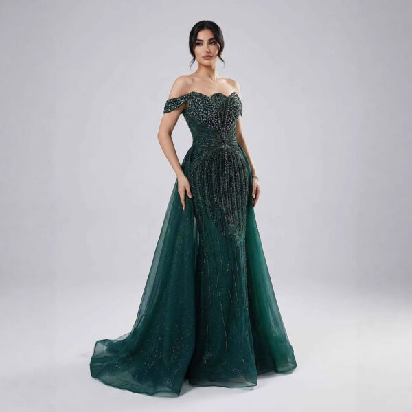 Nove Dress Nude Beaded Off Shoulder Mermaid Evening Dress - Style LA73392 1 - Nove Dress