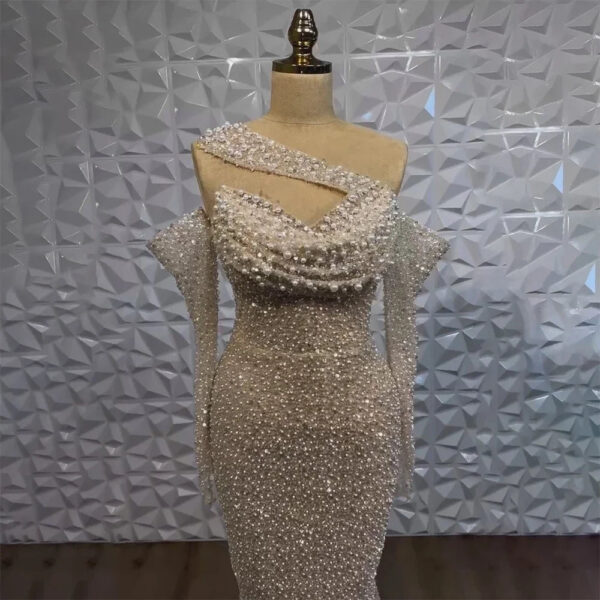 Nove Dress Nude Beaded One Shoulder Mermaid Arabic Evening Dress - Style LA72365 1 - Nove Dress