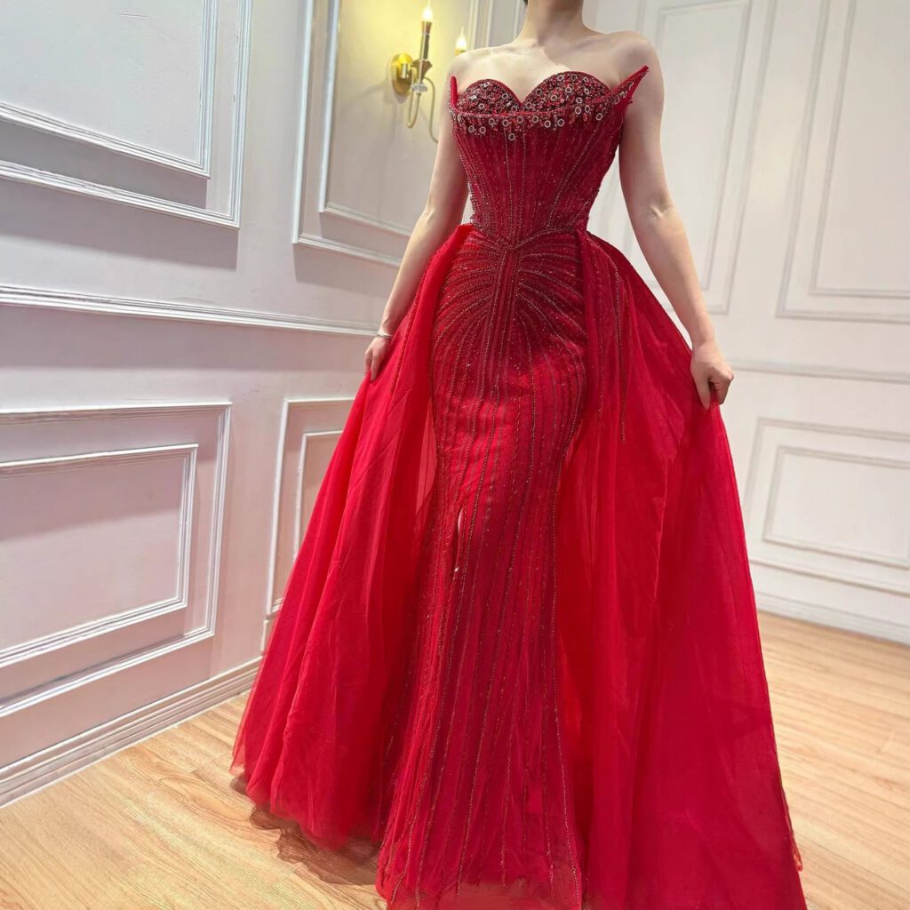 Nove Dress nude Meerjungfrau Abendkleid mit Perlenstickerei und Überrock im arabischen Stil