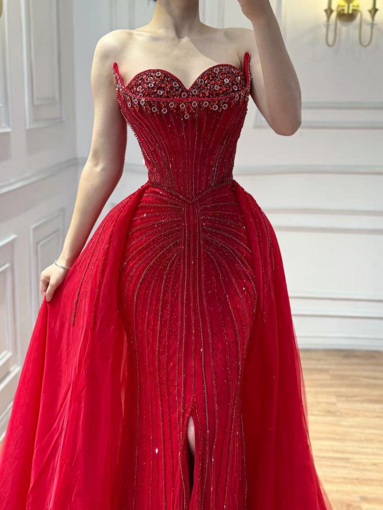 Nove Dress nude Meerjungfrau Abendkleid mit Perlenstickerei und Überrock im arabischen Stil
