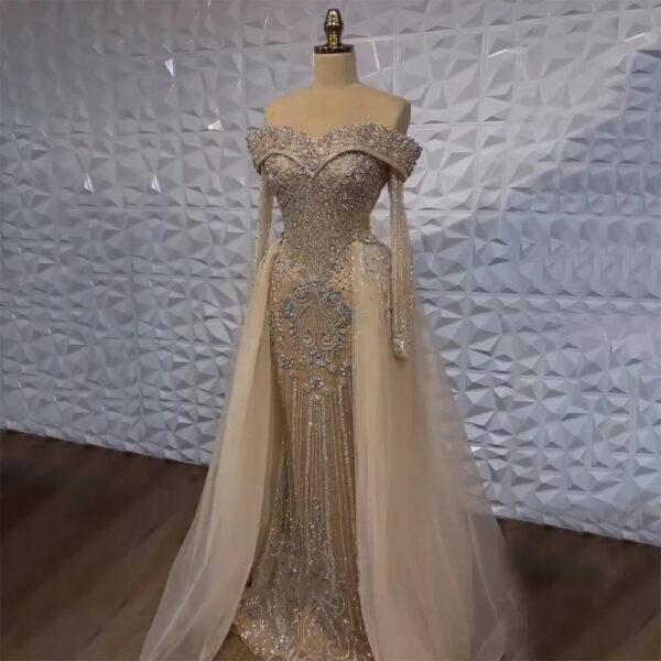 Nove Dress Nude Beaded Overskirt Mermaid Evening Dress - Style LA72397 1 - Nove Dress