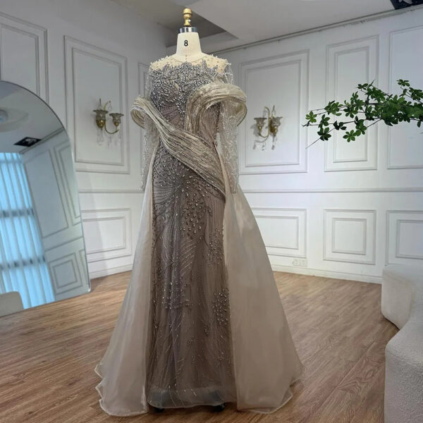 Nove Dress Nude Beaded Overskirt Mermaid Evening Dress - Style LA72932 1 - Nove Dress