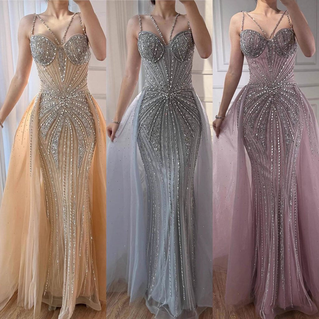 Nove Dress Nude Beaded Overskirt Mermaid Evening Dress - Style