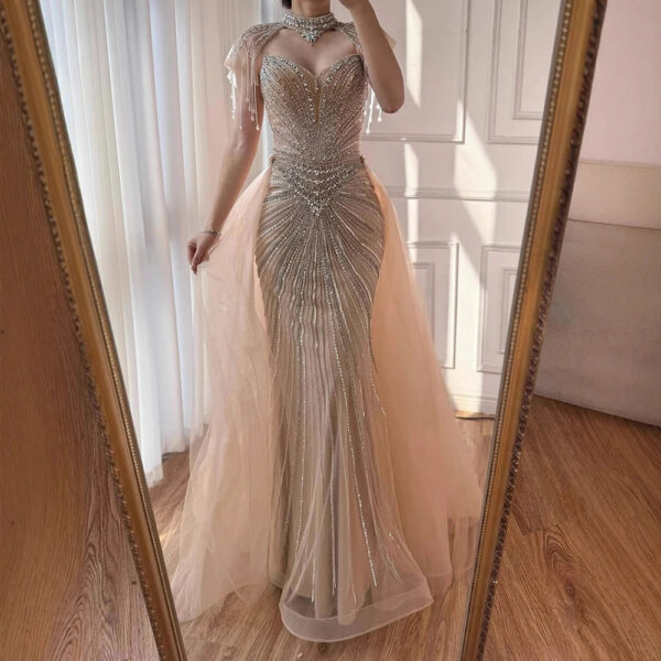 Nove Dress Nude Beaded Overskirt Mermaid Evening Dress - Style LA73182 1 - Nove Dress