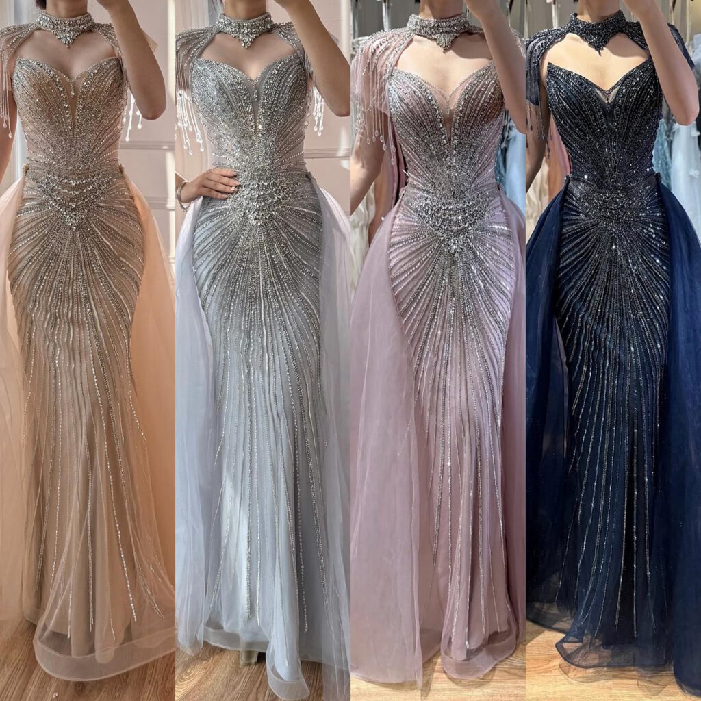 Nove Dress Nude Beaded Overskirt Mermaid Evening Dress - Style