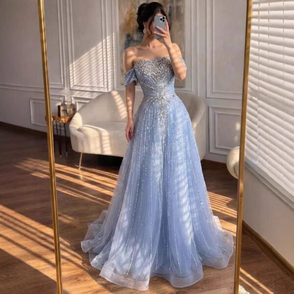 Nove Dress Nude Beaded Strapless A-Line Arabic Evening Dress - Style LA73195A 1 - Nove Dress