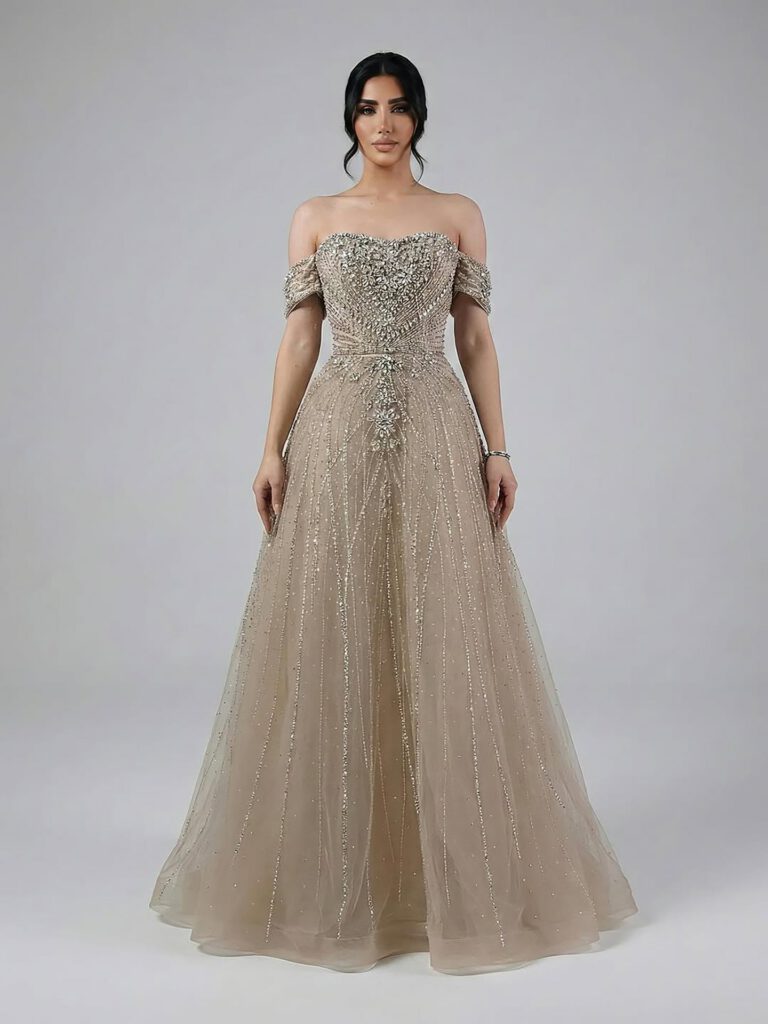 Nove Dress nude A-Linie Abendkleid mit Perlenstickerei und trägerlosem Schnitt im arabischen - Look 2